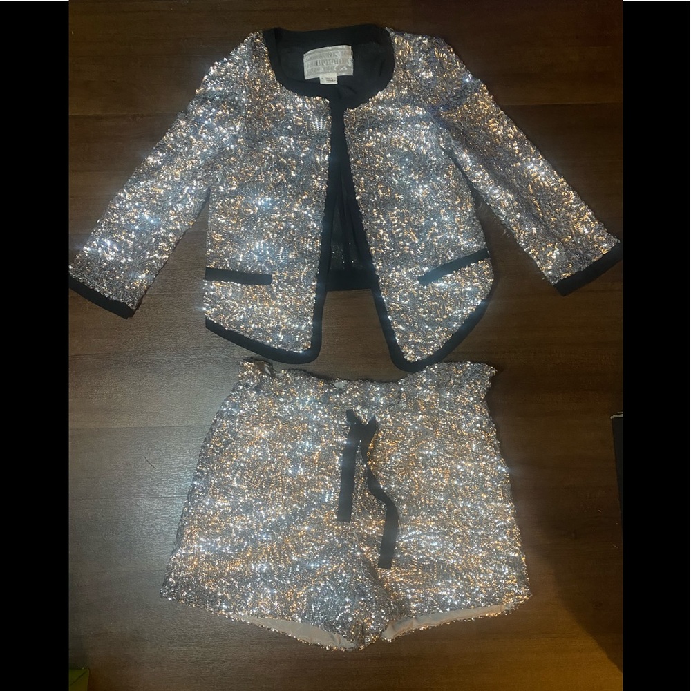 ⭐️LAST CHANCE⭐️ Cooperative Silver Sequin Jacket/Shorts Set